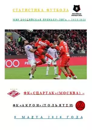 ФК Спартак Москва ФК Акрон Тольятти 9 марта 2026 года Статистика Футбола АВТОР