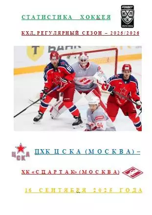 ПХК ЦСКА Москва ХК Спартак Москва 16 сентября 2025 года Статистика ХоккеяАВТОР