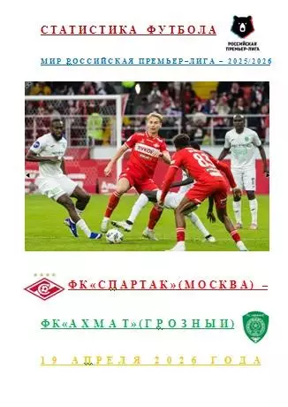 ФК Спартак Москва ФК Ахмат Грозный 19 апреля 2026 года Статистика Футбола АВТОР