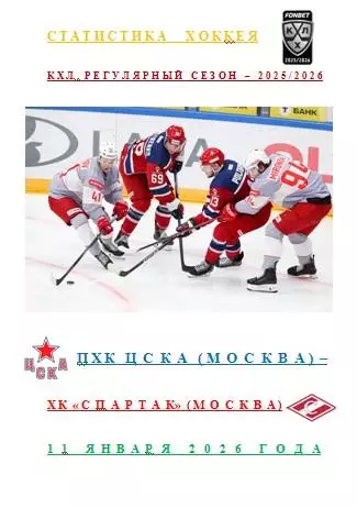 ПХК ЦСКА Москва ХК Спартак Москва 11 января 2026 года Статистика Хоккея АВТОР