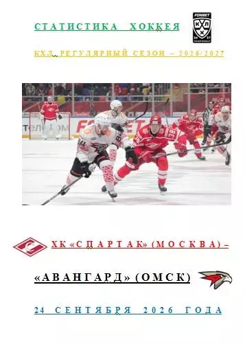 ХК Спартак Москва ХК Авангард Омск 24 сентября 2026 года Статистика Хоккея АВТОР