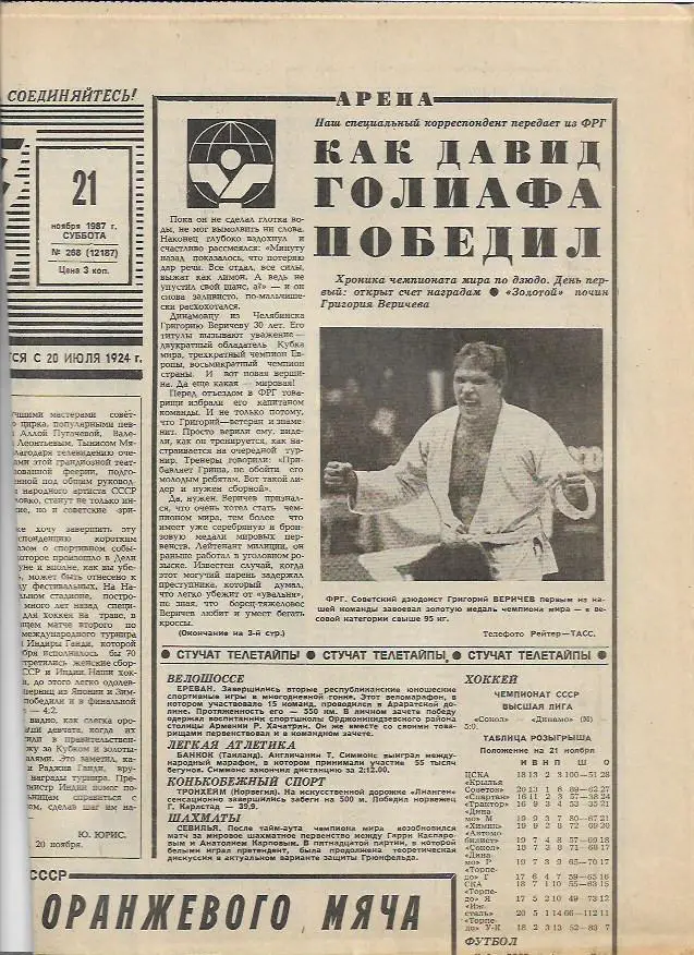 советский спорт № 268 (12187) 21 ноября 1987 года