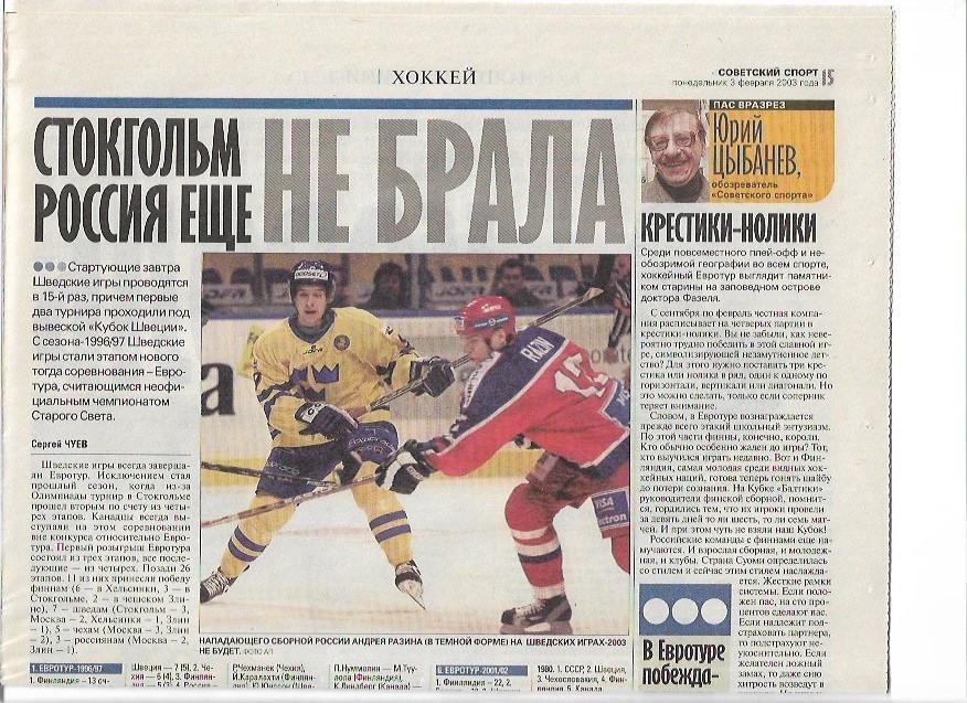 хоккей евротур шведские игры 2003 превью турнира расписание фото советский спорт