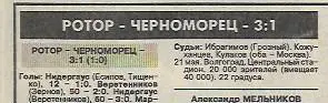 ротор волгоград черноморец новороссийск 1996 статистика отчёт спорт экспресс