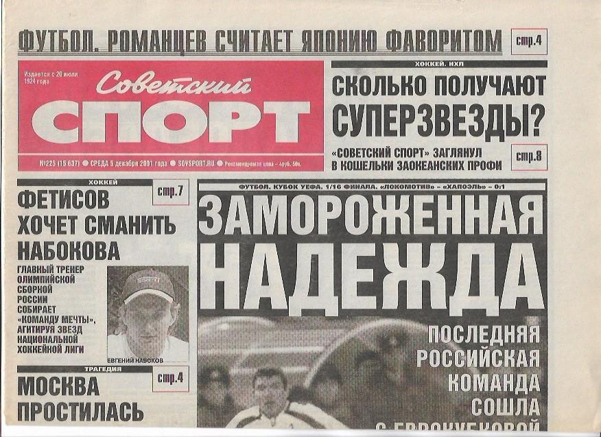 локомотив москва хапоэль тель авив 2001 кубок уефа статистика советский спорт 1