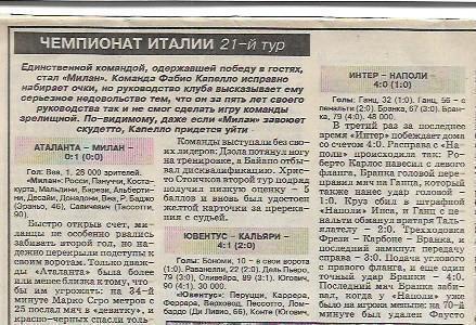 Чемпионат Италии 21-й тур 1995/1996 Отчёты Авторы мячей 9 матчей Спорт Экспресс