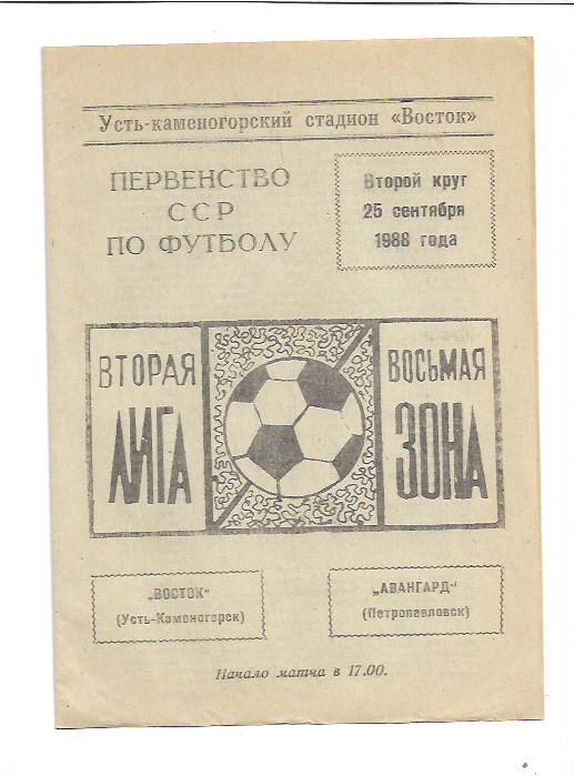 Восток Усть-Каменогорск Авангард Петропавловск 25 сентября 1988 года