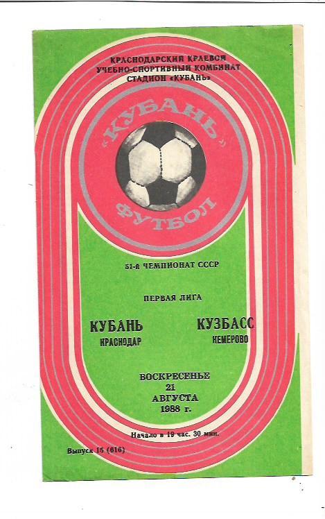 Кубань Краснодар Кузбасс Кемерово 21 августа 1988 года