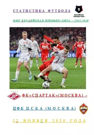 ФК Спартак Москва ПФК ЦСКА 22 ноября 2025 года Статистика Футбола АВТОРСКАЯ