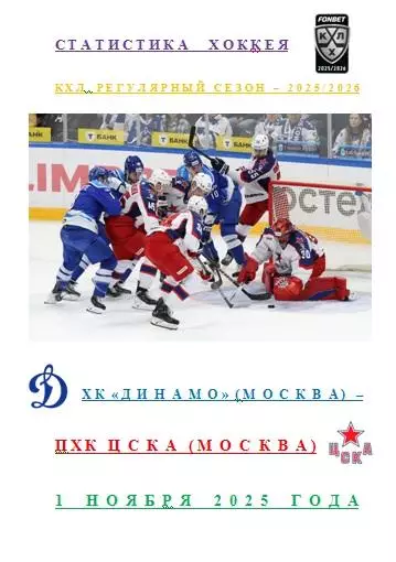 ХК Динамо Москва ПХК ЦСКА Москва 1 ноября 2025 года Статистика Хоккея АВТОРСКАЯ