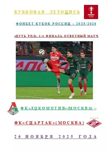 Локомотив Москва Спартак Москва 26 ноября 2025 года Кубковая Летопись