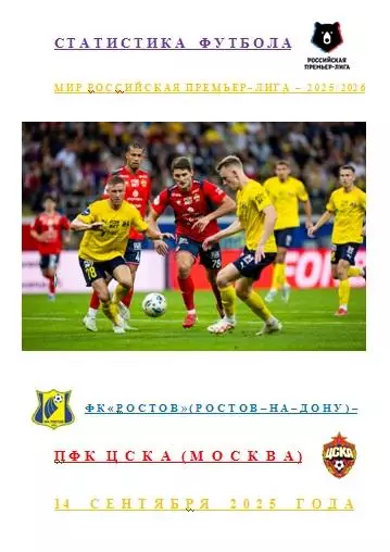 ФК Ростов Ростов-на-Дону ПФК ЦСКА Москва 14 сентября 2025года Статистика Футбола