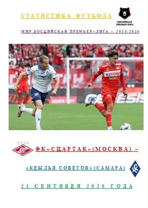 ФК Спартак Москва ФК Крылья Советов Самара 21 09 2025года Статистика Футбола АВТ