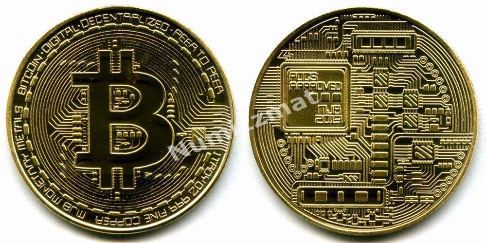 Монетовидный жетон Биткоин 2013 год - Bitcoin, в золоте