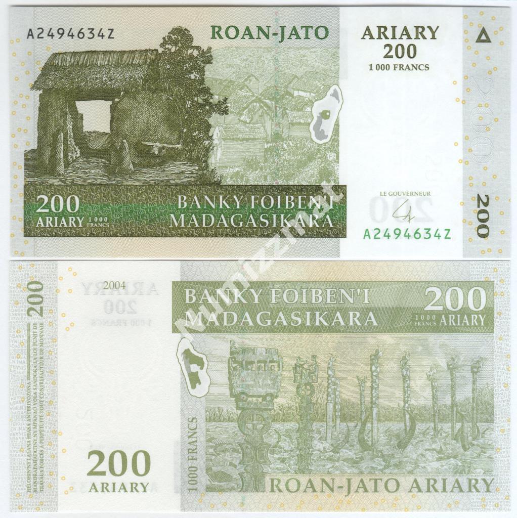 Мадагаскар 200 ариари 2004 год UNC