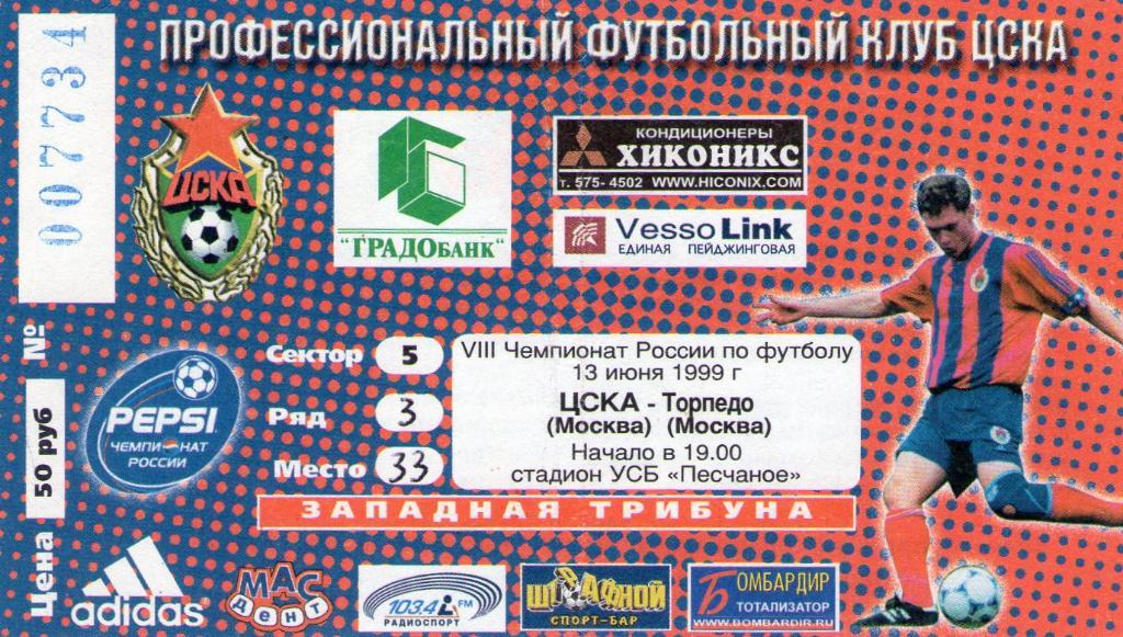 13.06.1999 ЦСКА-Торпедо Москва+билет 1
