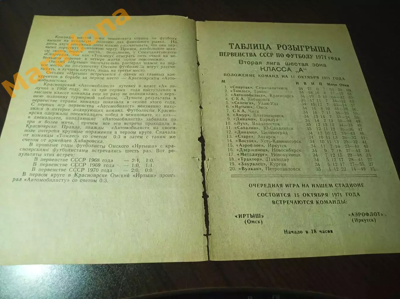 Иртыш Омск - Автомобилист Красноярск 1971 1