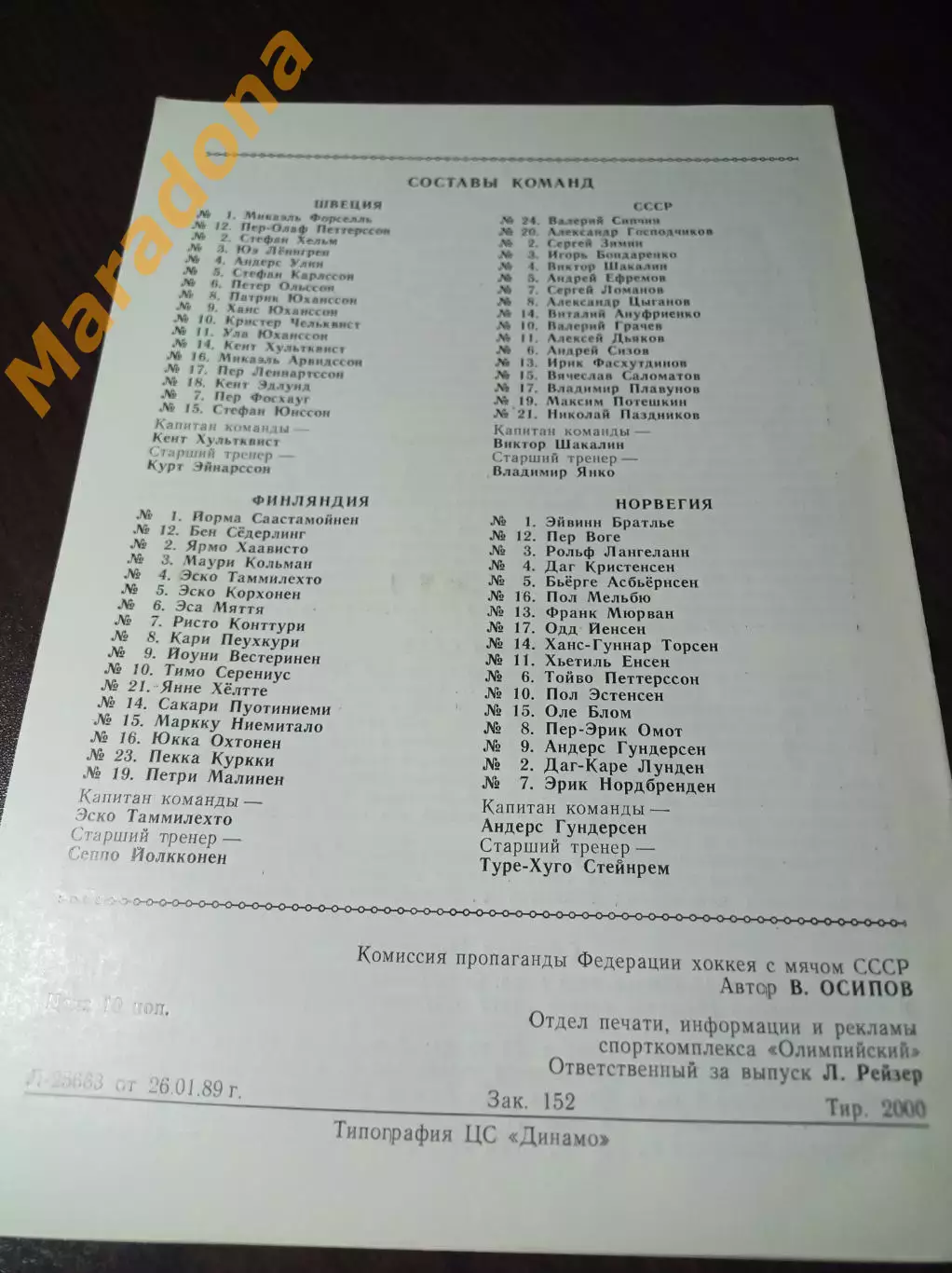 Чемпионат мира Москва 1989 Финал СССР-Швеция + за 3-е место Финляндия-Норвегия 1