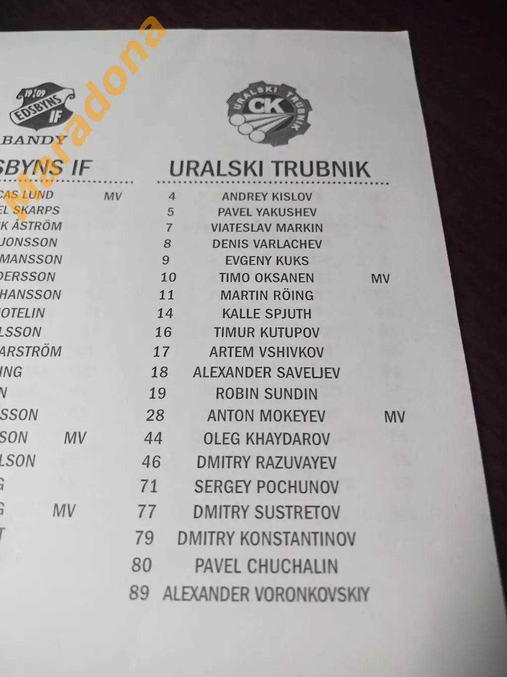 Кубок чемпионов Эдсбюн Швеция 2007 Ракета Уральский Трубник Зоркий 2