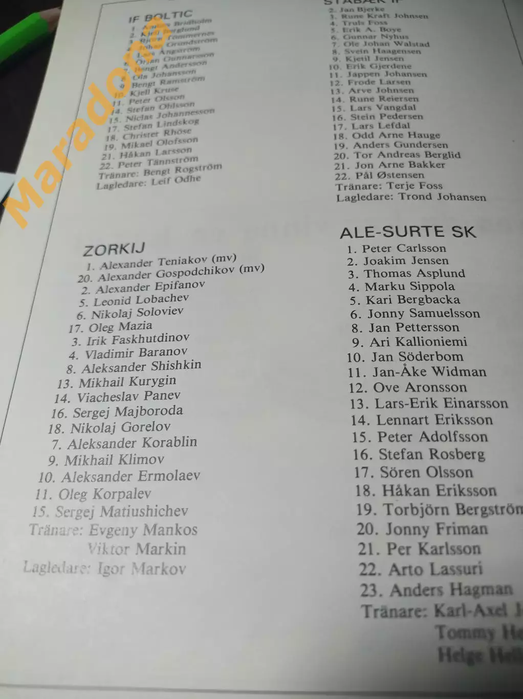 Кубок мира Юсдаль Швеция 1985 Зоркий Красногорск Енисей Красноярск 2