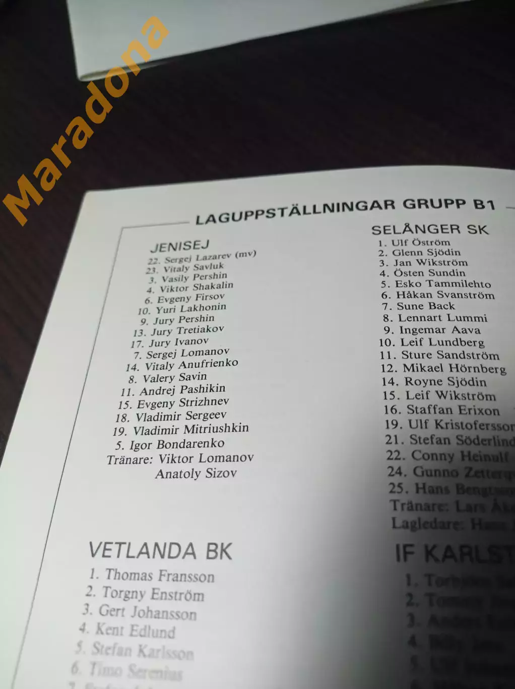 Кубок мира Юсдаль Швеция 1985 Зоркий Красногорск Енисей Красноярск 3