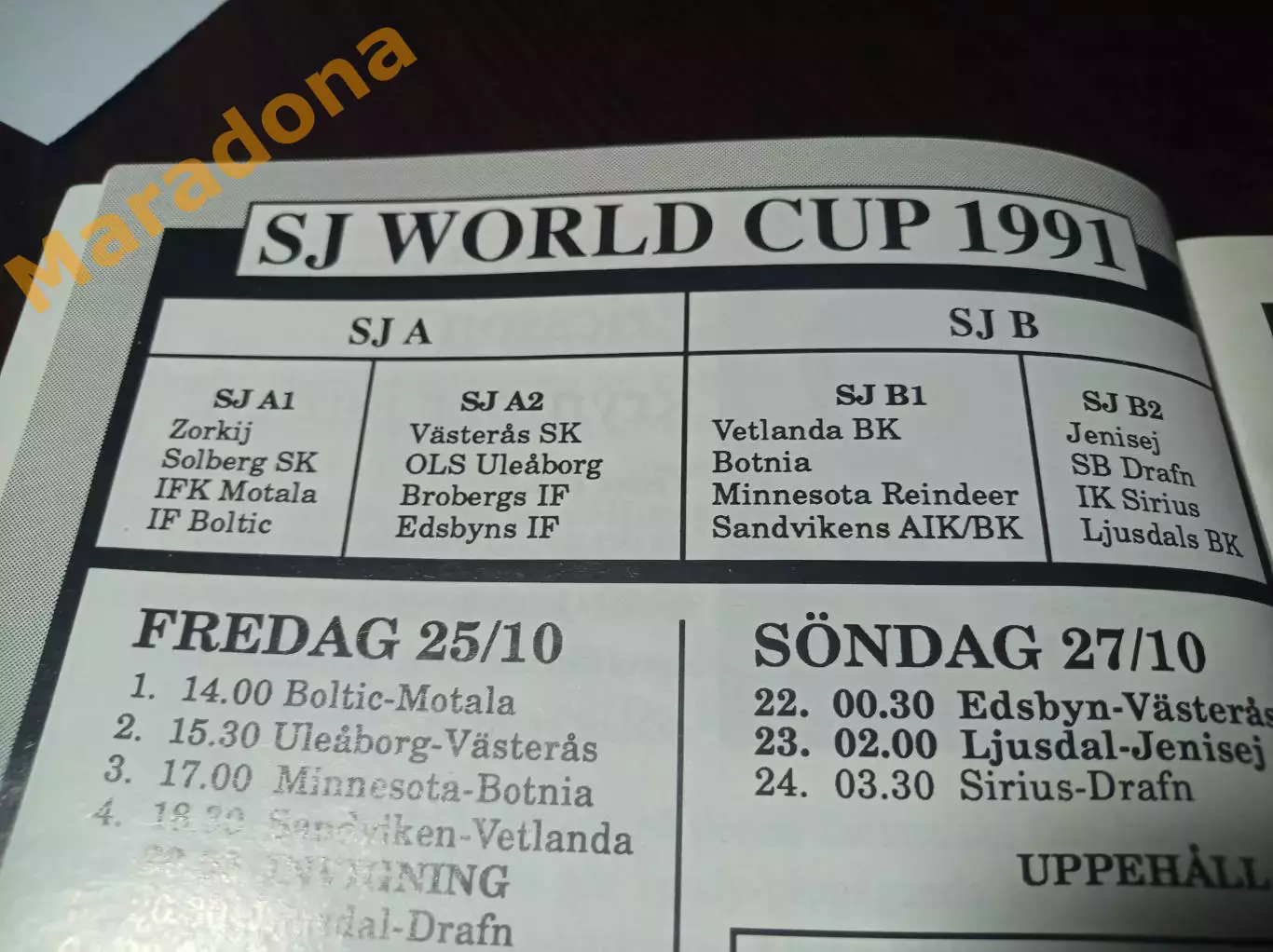 Кубок мира Юсдаль Швеция 1991 Зоркий Красногорск Енисей Красноярск Миннесота США 1
