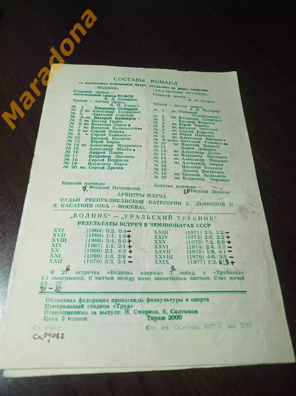 Водник Архангельск - Уральский Трубник Первоуральск 1977/1978 1