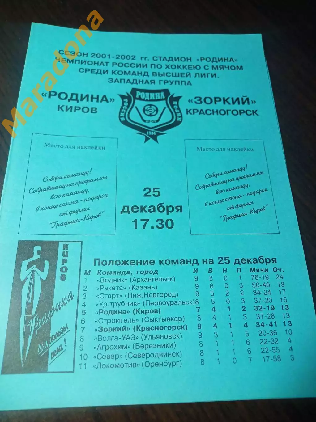 Родина Киров - Зоркий Красногорск 2001/2002