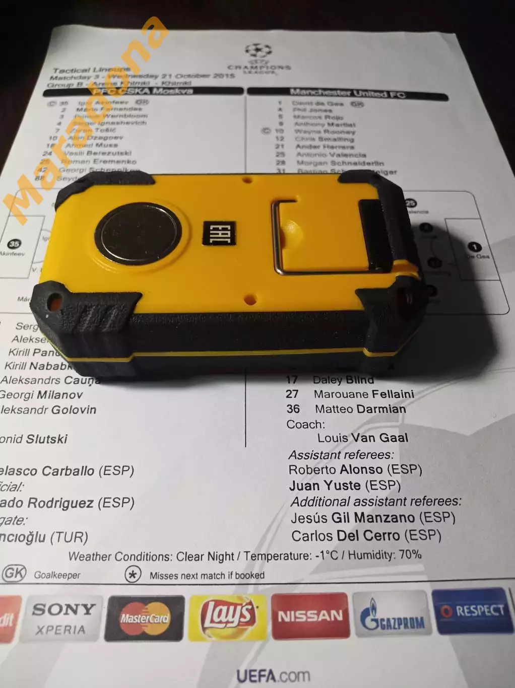 _ протокол стартовый лист ЦСКА Москва Россия - Манчестер Юнайтед 2015/2016 Химки