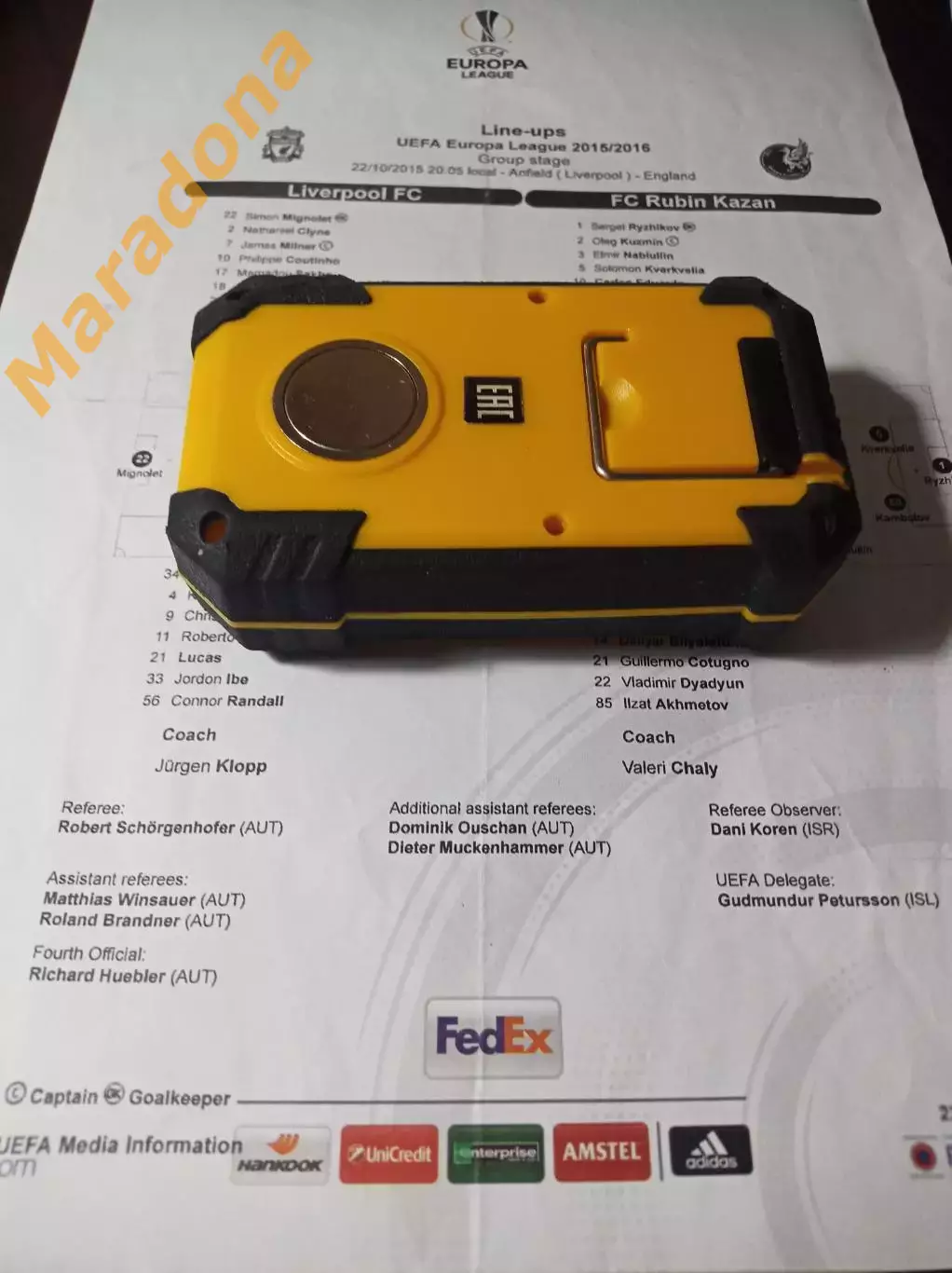 _ протокол стартовый лист Ливерпуль Англия - Рубин Казань 2015/2016 Лига Европы
