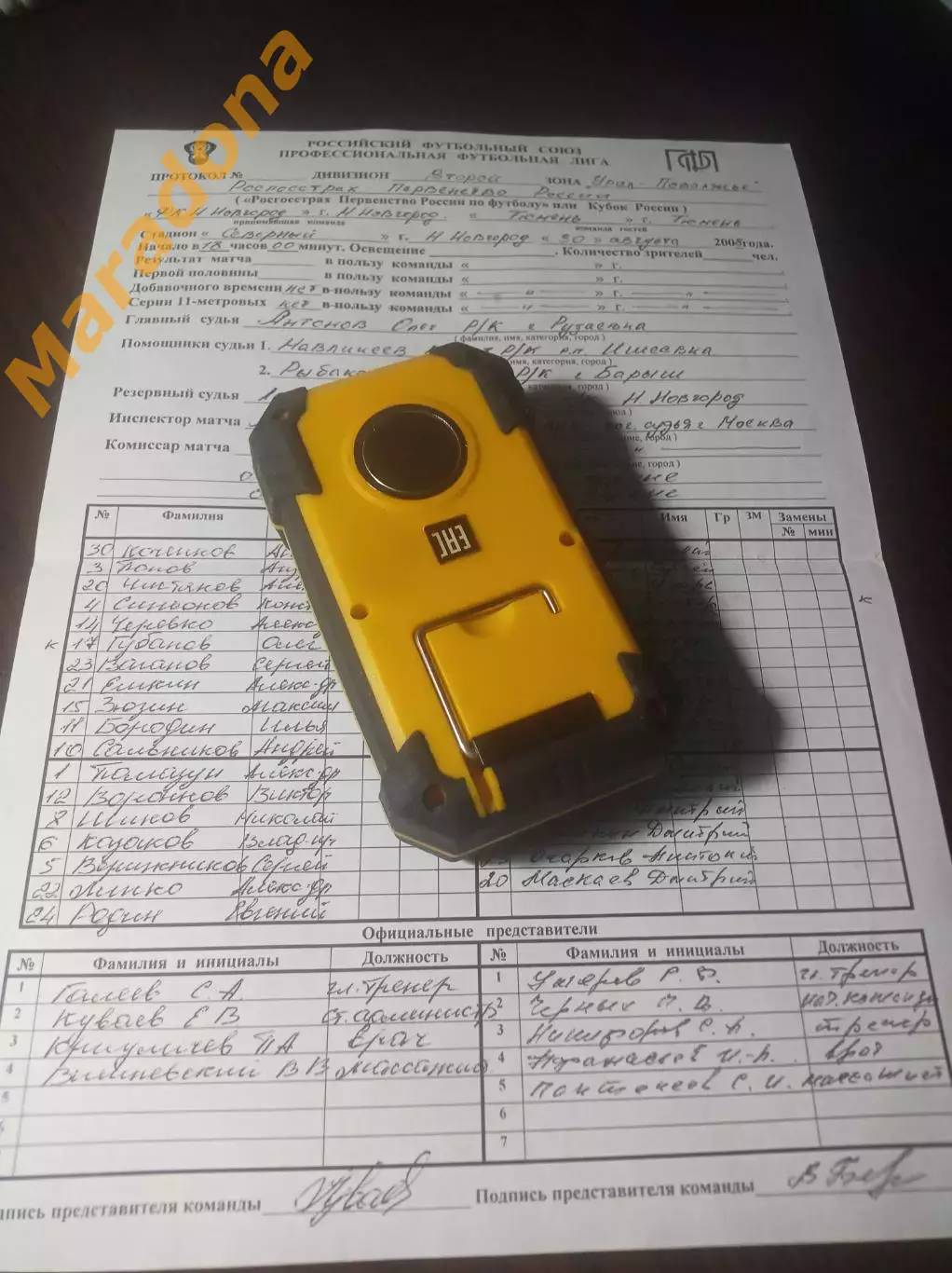 _ протокол стартовый лист Нижний Новгород - Тюмень 2008