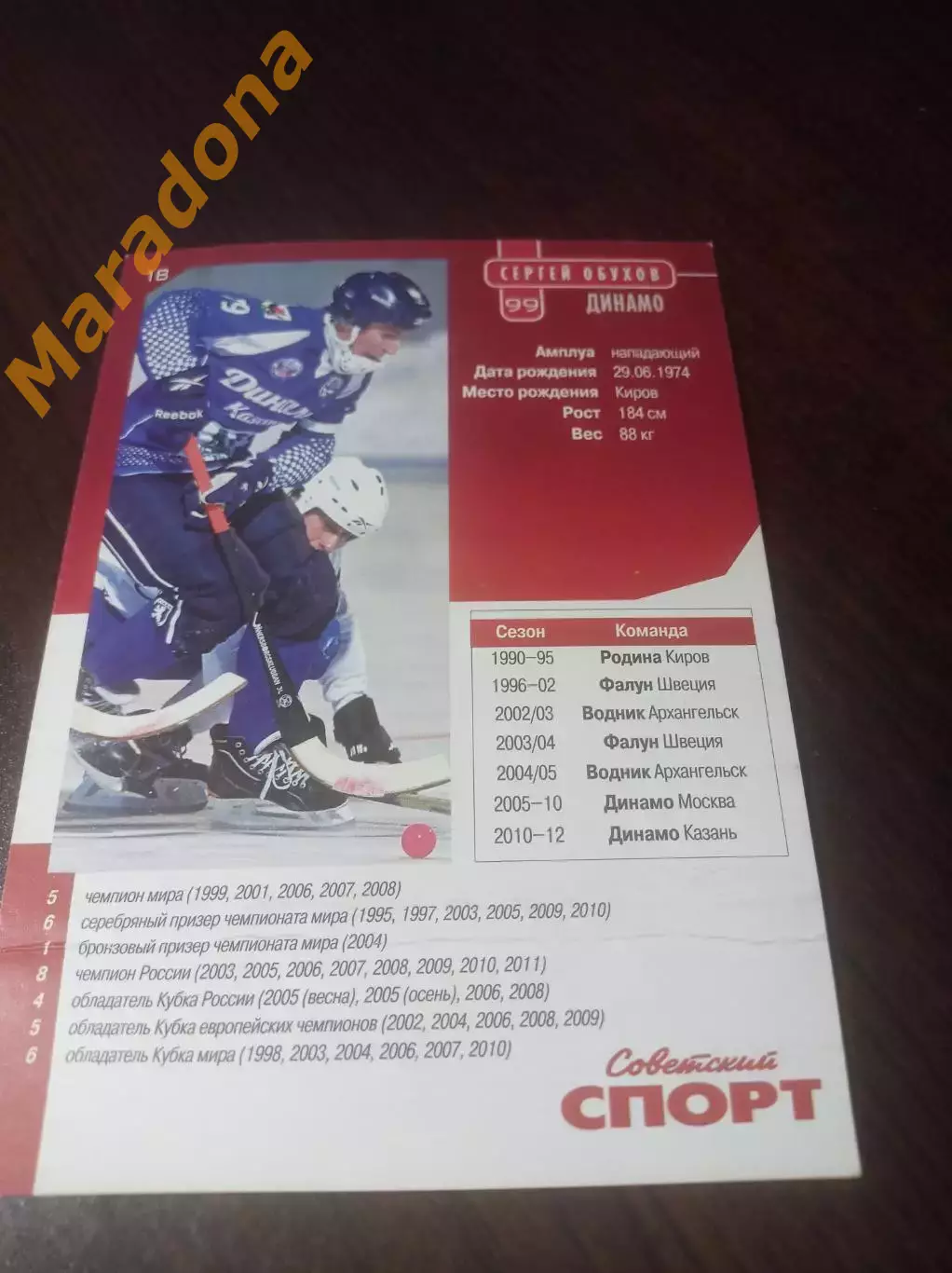 _ Бенди Сергей Обухов Динамо Казань 2011/2012 коллекция Советского Спорта № 18 1