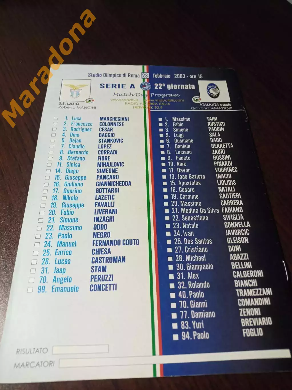 _ Лацио Италия - Аталанта 2003 вкладыш наклейка стикер стадион фанаты 1