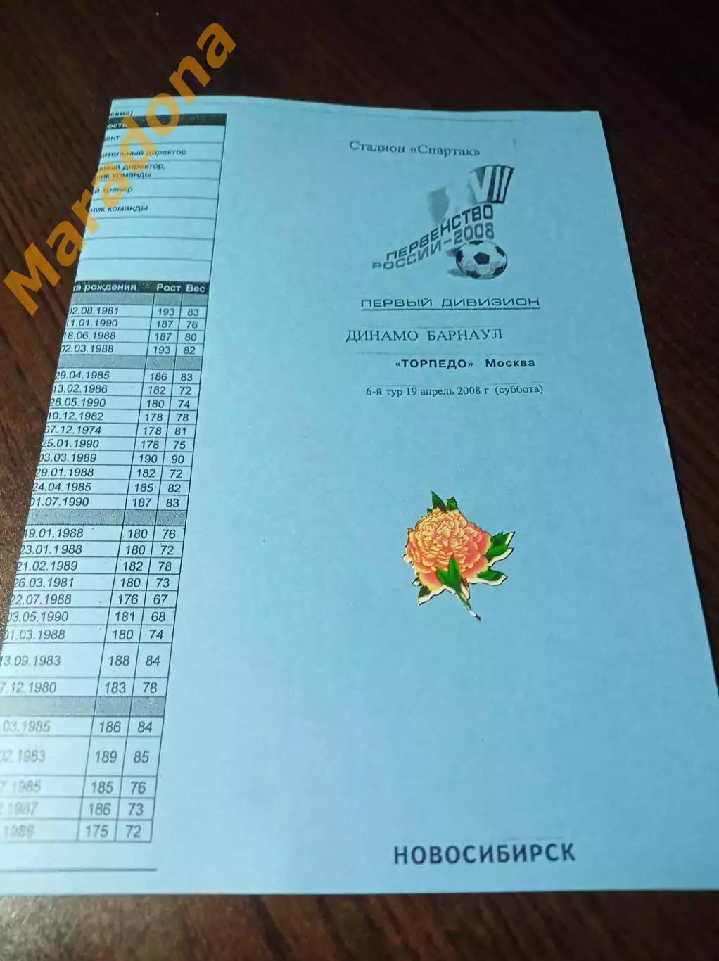 _ Динамо Барнаул - Торпедо Москва 2008 голубая