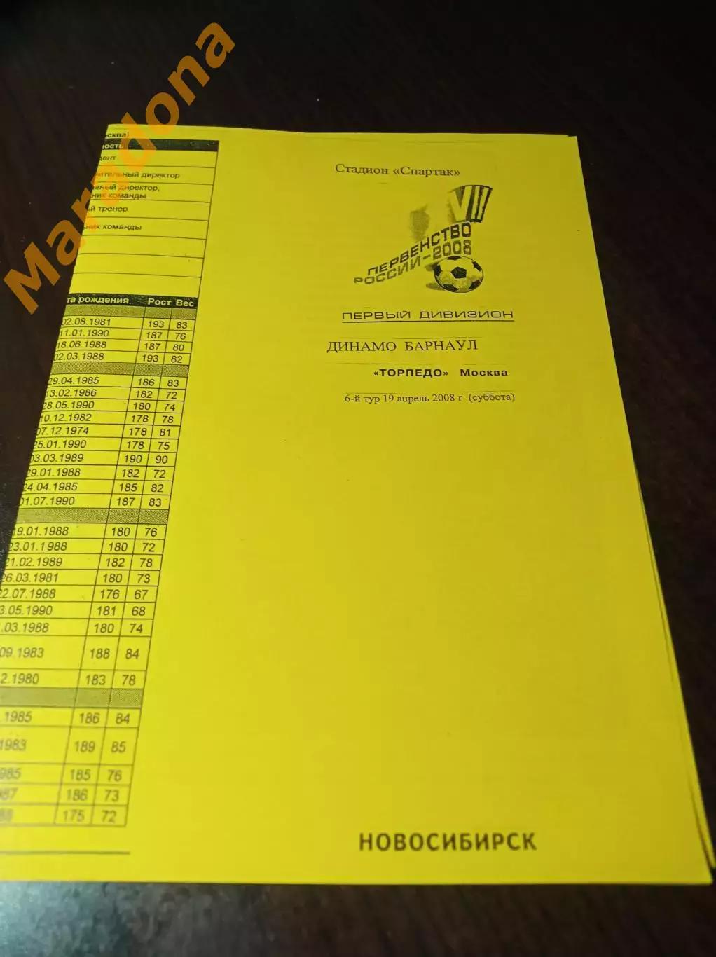 _ Динамо Барнаул - Торпедо Москва 2008 жёлтая