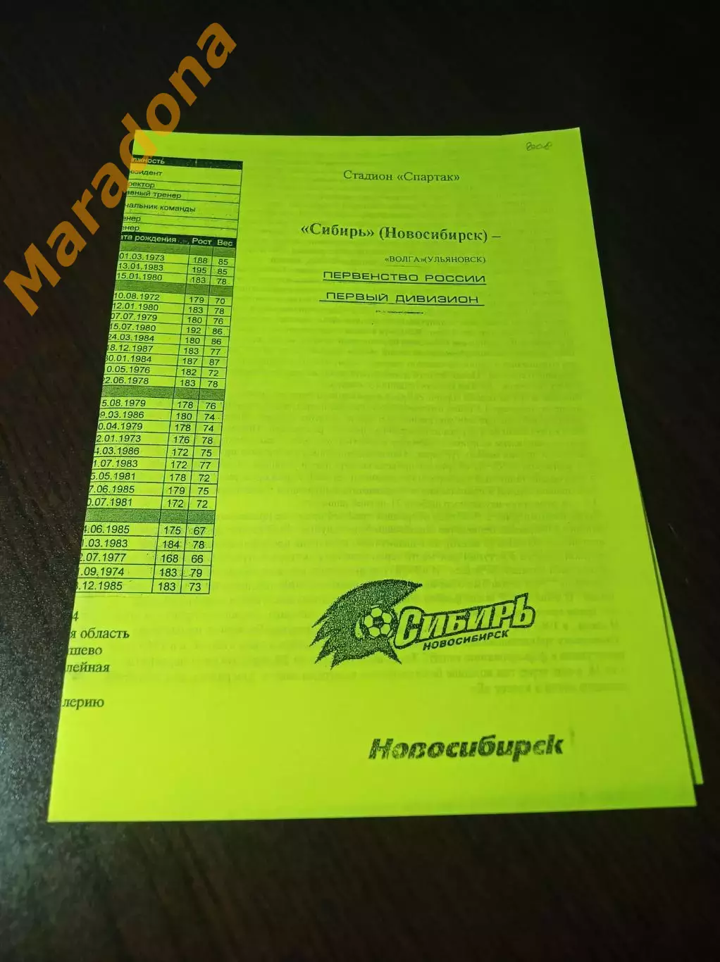 _ Сибирь Новосибирск - Волга Ульяновск 2008 жёлтая