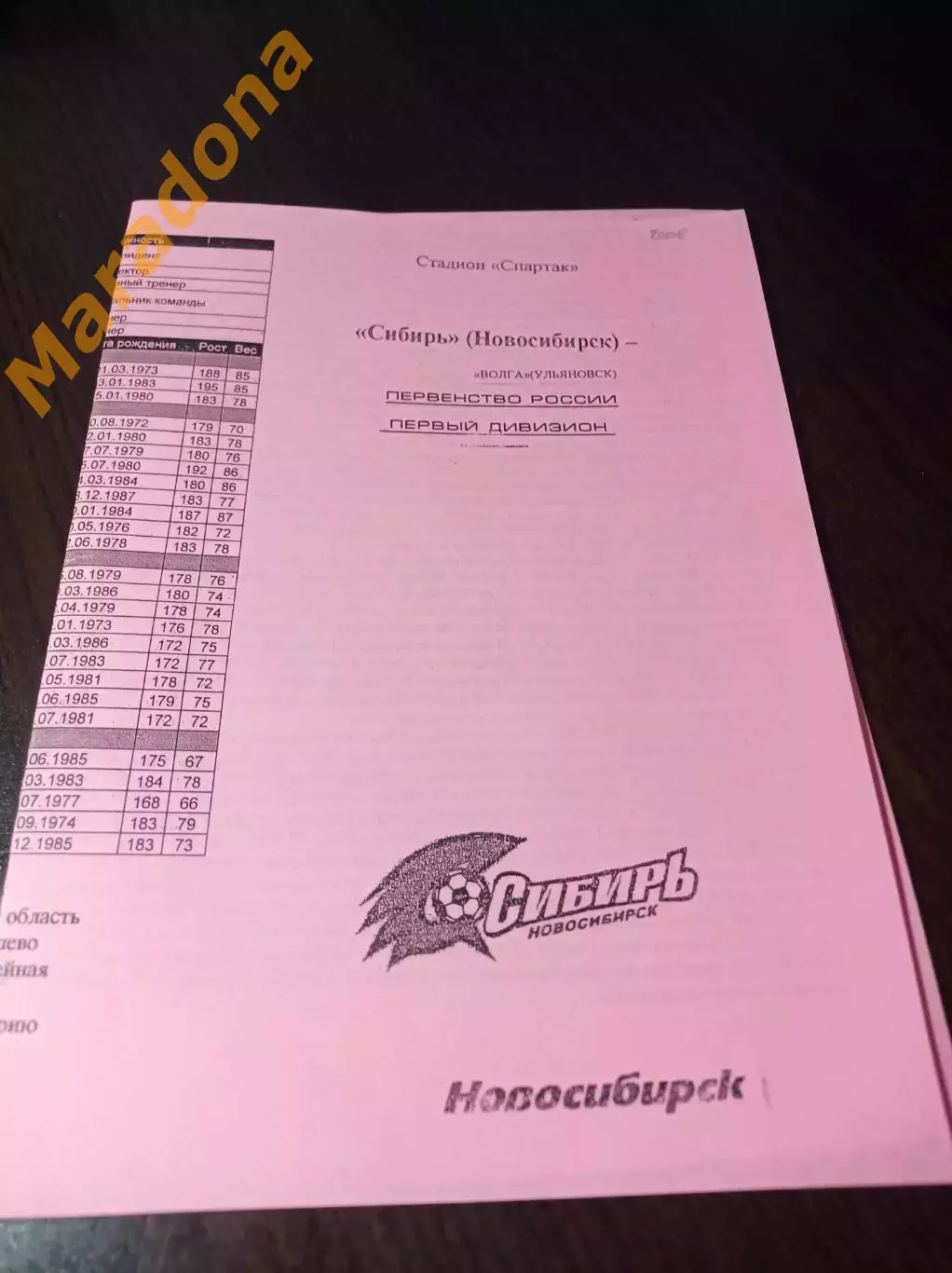 _ Сибирь Новосибирск - Волга Ульяновск 2008 розовая