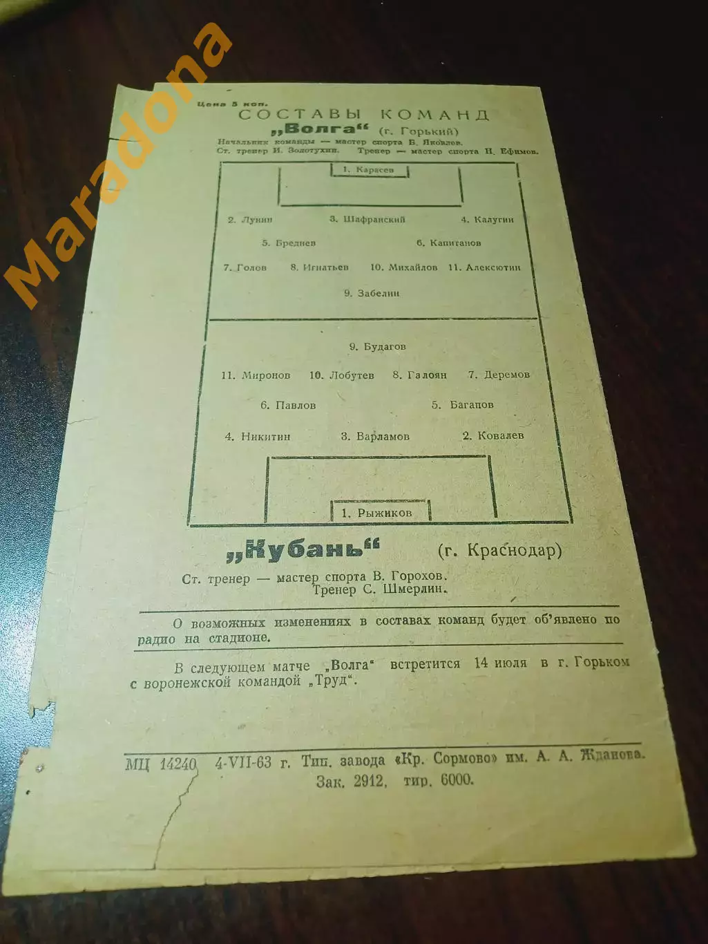 _ Волга Горький - Кубань Краснодар 1963 2