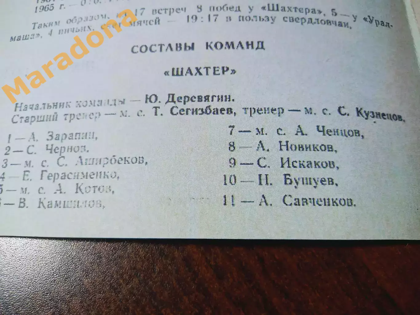 _ Уралмаш Свердловск - Шахтер Караганда 1971 автографы 1