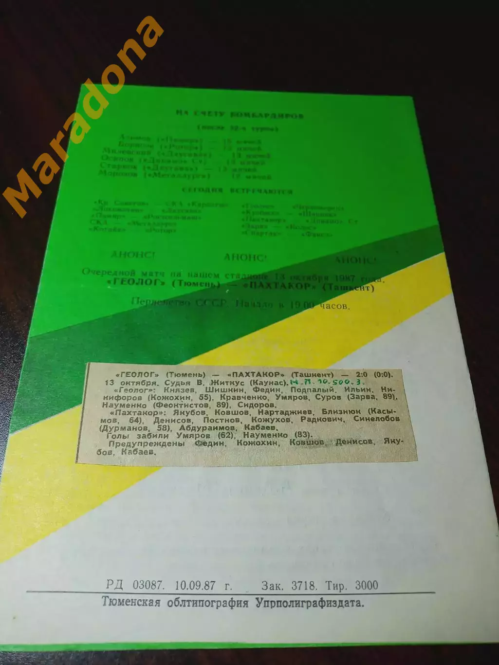 _ Геолог Тюмень - Черноморец Одесса 1987 1