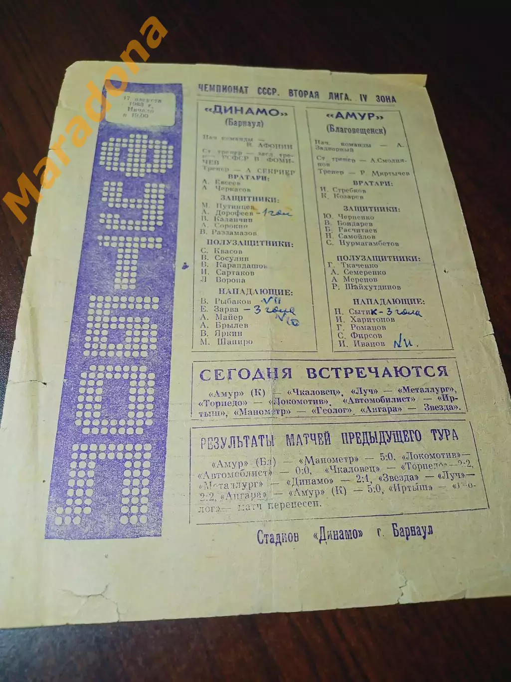 _ Динамо Барнаул - Амур Благовещенск 1983