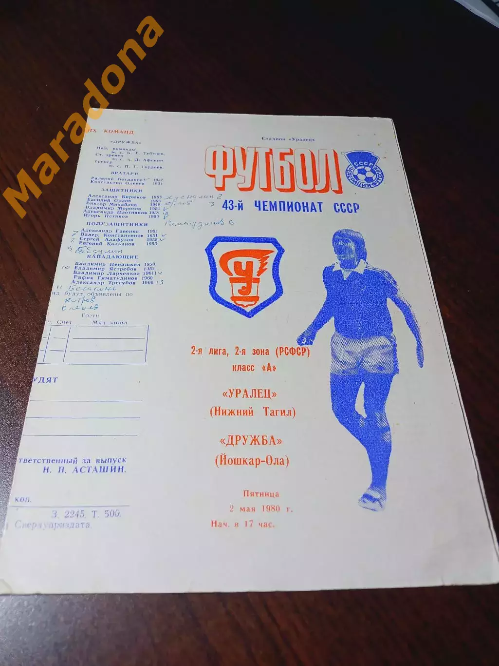 _ Уралец Нижний Тагил - Дружба Йошкар-Ола 1980