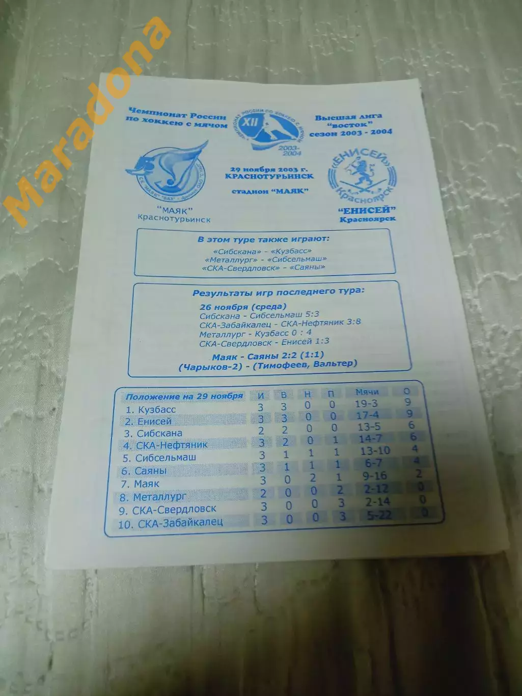 _ Маяк Краснотурьинск - Енисей Красноярск 2003/2004