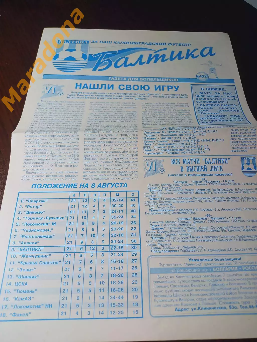_ Балтика Калининград - Алания Владикавказ 1997