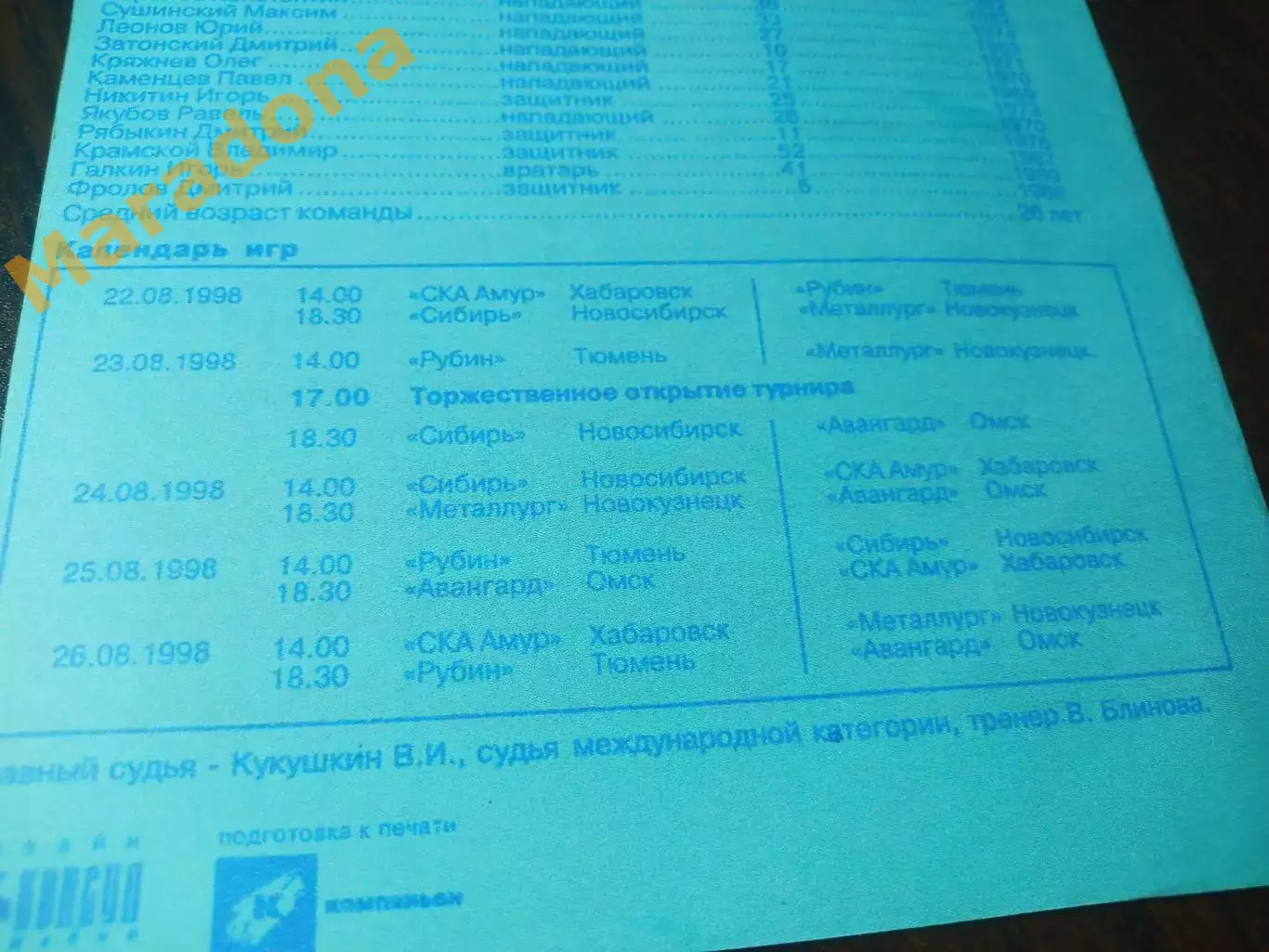_ Турнир памяти Блинова 1998 Омск Хабаровск Новосибирск Тюмень Новокузнецк 1