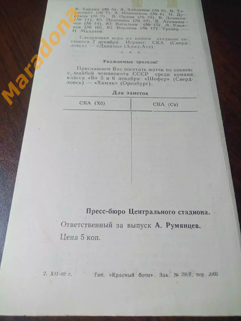 СКА Свердловск - СКА Хабаровск 1969/1970 1
