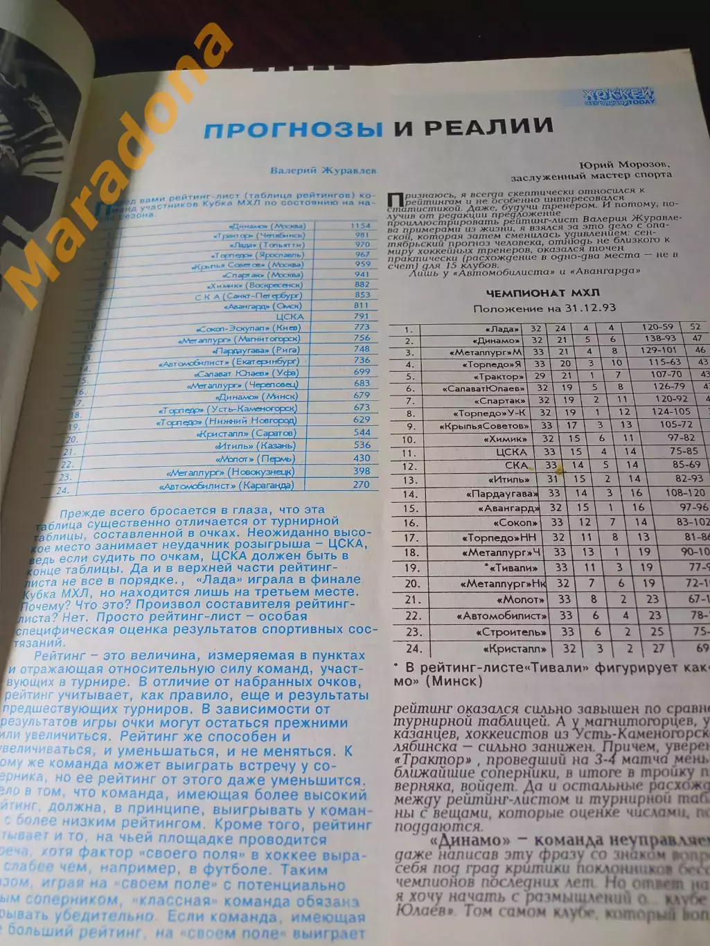 Хоккей сегодня №1 Челябинск 1994 МХЛ Чемпионат мира постер Россия Бобров НХЛ 3