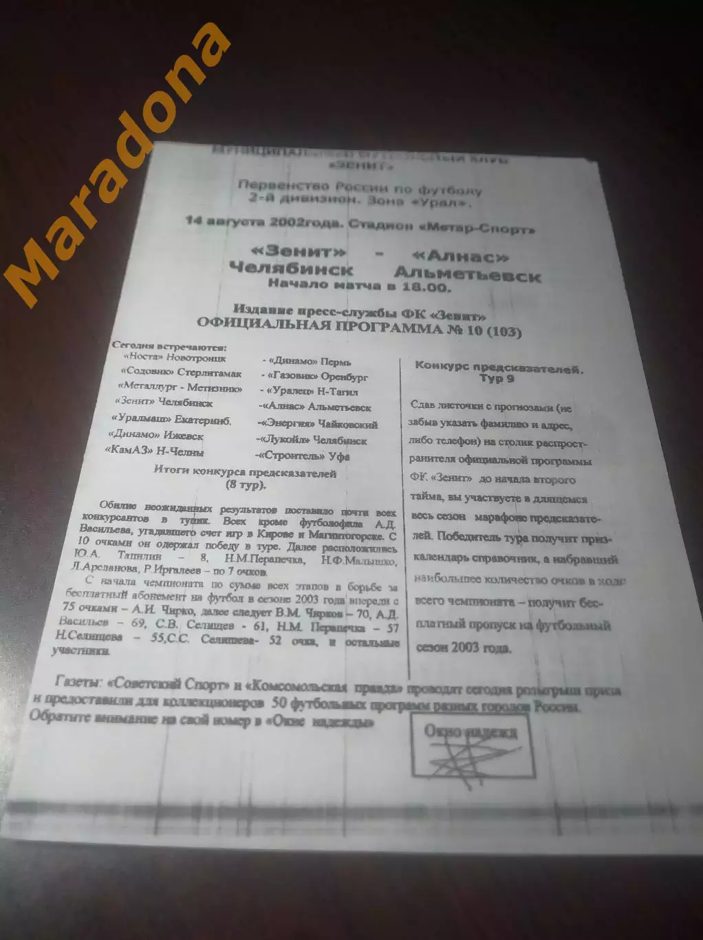 _ Зенит Челябинск - Алнас Альметьевск 2002