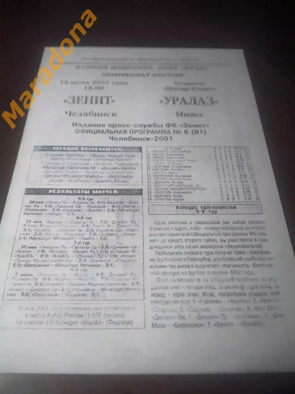 _ Зенит Челябинск - УралАЗ Миасс 2001