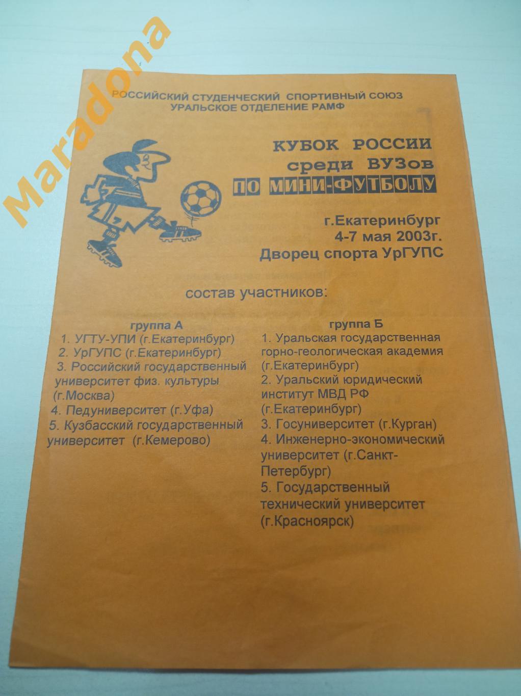 Кубок ВУЗов Екатеринбург 2003 Москва Уфа Кемерово Курган Питер Красноярск